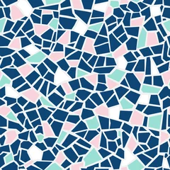 Wall murals Mosaic Mosaic tile seamless pattern. Vector pastel abstract background. For design and decorate backdrop. Endless texture. Ceramic fragments. Colorful broken tiles trencadis. Pink mint blue white colors art