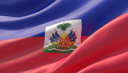 Waved highly detailed close-up flag of Haiti. 3D illustration.