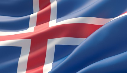 Fototapeta premium Waved highly detailed close-up flag of Iceland. 3D illustration.