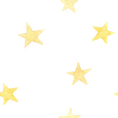 Fototapeta na wymiar hand painted gold watercolor simple stars. Seamless pattern.