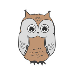 Cute owl icon isolated on white, wild bird illustration. Vector owl