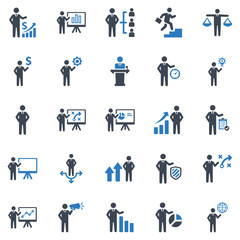 Business management Icon Set - vector illustration . business, management, businessman, leader, business idea, brainstorming, planning, solution, strategy, finance, investment, icons .