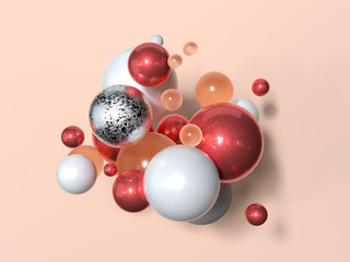 group of red white orange geometric shape levitation 3d rendering abstract scene