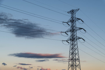 夕方の送電線