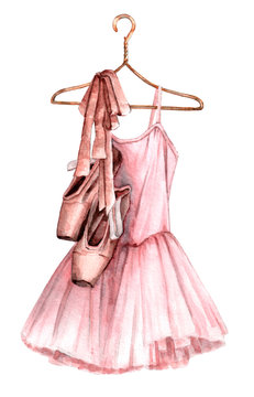 Fototapeta Watercolor illustration of ballet shoes
