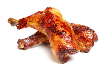 grilled chicken leg  on white background 