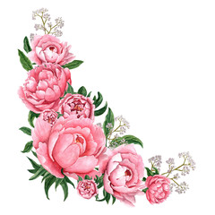 Naklejki  Akwarela ilustracja kwiat różowej piwonii