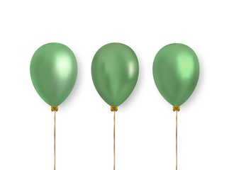 Colorful realistic balloons on white background with falling shadow. Glossy balloons of light green color for decorating greeting cards, banners and more.