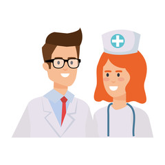 couple of professionals doctor and nurse characters