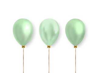 Cute green pastel color balloons isolated on white background. Ready vector clipart for decoration the design of greeting, holiday, wedding banners, cards and more.