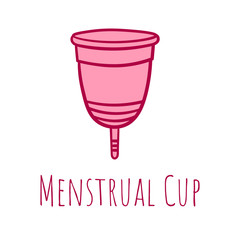 Menstrual cup - feminine hygiene product, device for collecting blood during menstruation and period is used inside the vagina of woman female. Vector flat and cartoon illustration