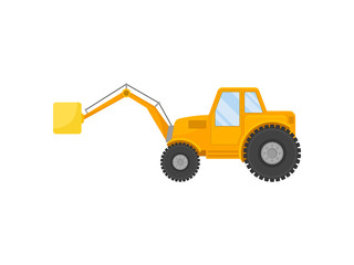 Yellow tractor on big wheels. Vector illustration on white background.