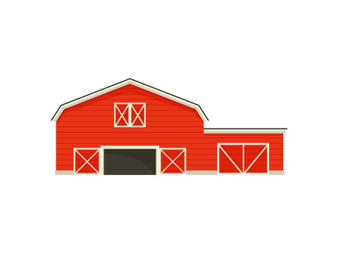 Small garage next to a large barn. Vector illustration on white background.