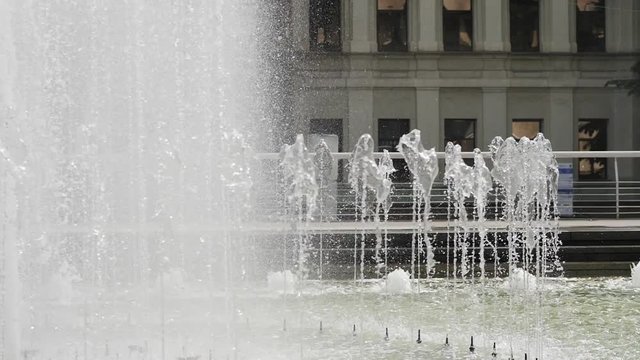 Fountain in the city, slow motion