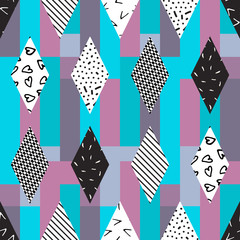 Abstract seamless pattern of diamonds with different textures-vector illustration.