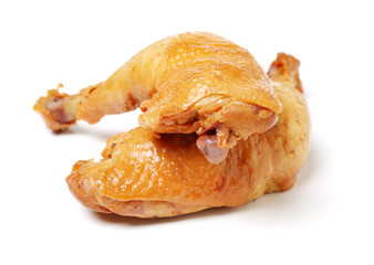 grilled chicken leg  on white background 