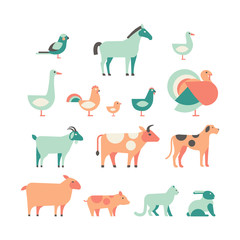 veterinary set. farm birds, animals and pets.