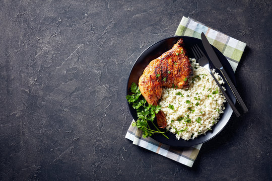 Broiled Chicken Leg Quarter With Cauliflower Rice