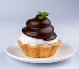 Chocolate tart with on grey background, isolated