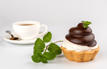 Chocolate tart with on white background, isolated