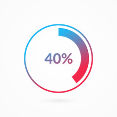 40 percent blue and red gradient pie chart sign. Percentage vector infographic symbol. Circle diagram isolated, illustration for business, download, web icon, design