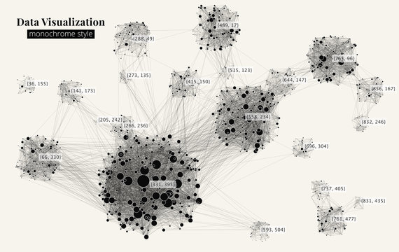 Abstract big data visualization concept. Infographics data science design. Cluster analysis. Vector background.