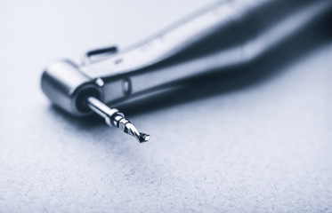 Macro of metal shiny dental drill tool