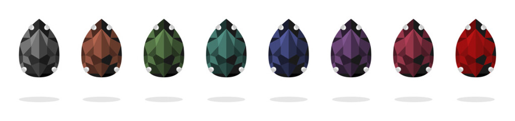 Set of rhinestones in caps. Isolated vector images. Materials for needlework. Handmade jewelry.