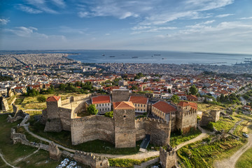 Fototapeta na wymiar Aerial view of the old Byzantine Castle in the city of Thessaloniki , Greece.