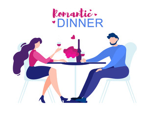 Romantic Dinner Cartoon Man Woman Restaurant Table