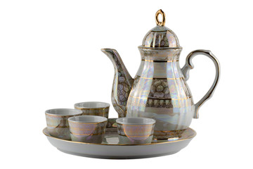 Benjarong porcelain tea set isolated on white background