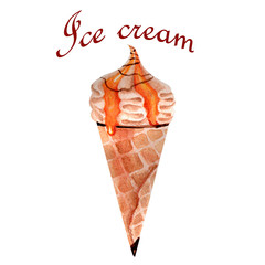 Watercolor illustration. A delicious ice cream