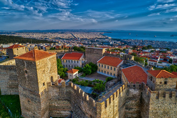 Aerial view of the old Byzantine Castle in the city of Thessaloniki , Greece.