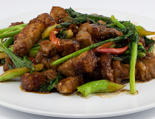 Stir fried Chinese broccoli with Crispy Pork