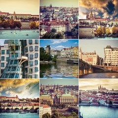 Collage of sights of Prague, Czech Republic