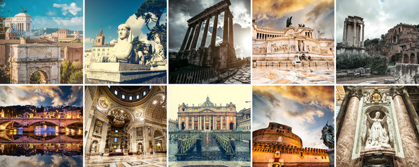 Collage of sights of Rome, Italy