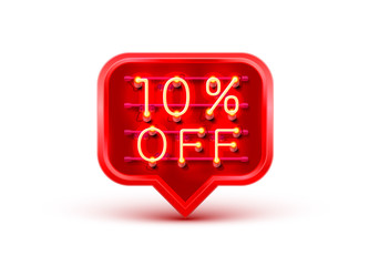 Message Neon 10 off text banner. Night Sign. 