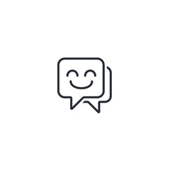 Feedback. Comment. Happy, smiley face. Activity in social networks. Linear vector icon.