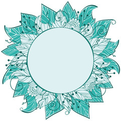 Round frame of leaves and flowers. Can be used as a background for wedding invitations, birthday parties and other holidays.