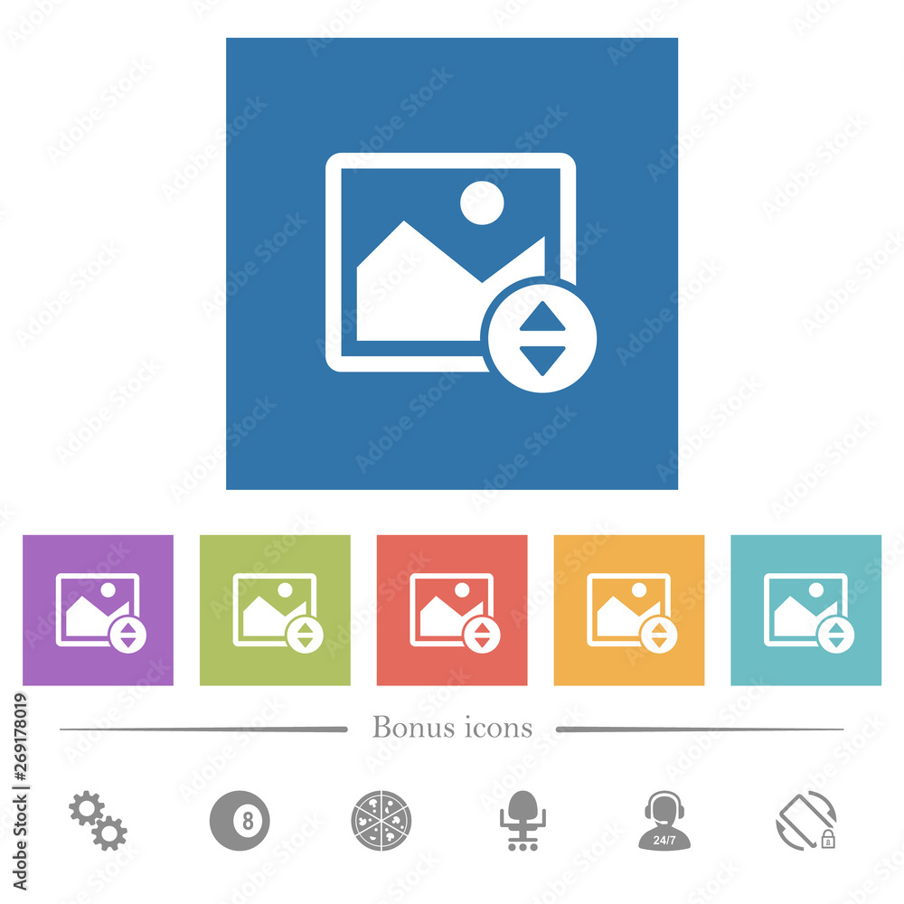 Poster vertically move image flat white icons in square backgrounds