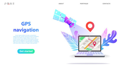 Concept GPS navigation, point location on a city map. Satellite navigation systems isolated vector illustration on white background. Point A and Point B on city map catoon style screen notebook