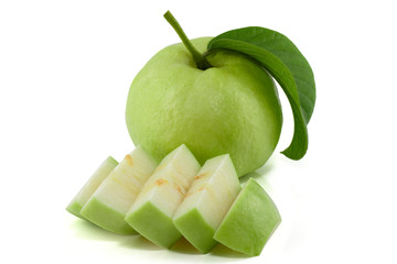 Guava fruit with leaves isolated on the white background