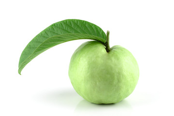 Guava fruit with leaves isolated on the white background