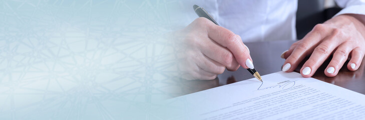 Signing of a contract. panoramic banner