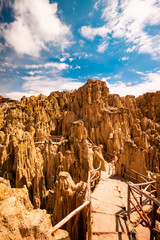 Sunshine view of rocky Moon Valley scenery near La Paz in Bolivia