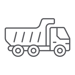 Dump truck thin line icon, transport and automobile, tipper truck sign, vector graphics, a linear pattern on a white background.