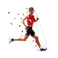 Vector runner, abstract geometric running man illustration. Side view. Low poly
