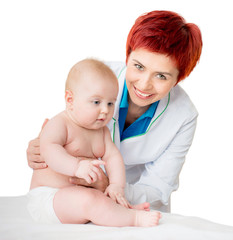 Doctor with cute baby isolated on a white background