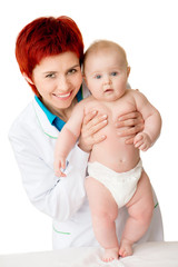 Doctor with cute baby isolated on a white background