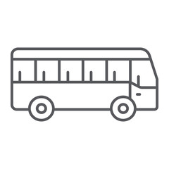 Bus thin line icon, transport and transportation, traffic sign, vector graphics, a linear pattern on a white background.